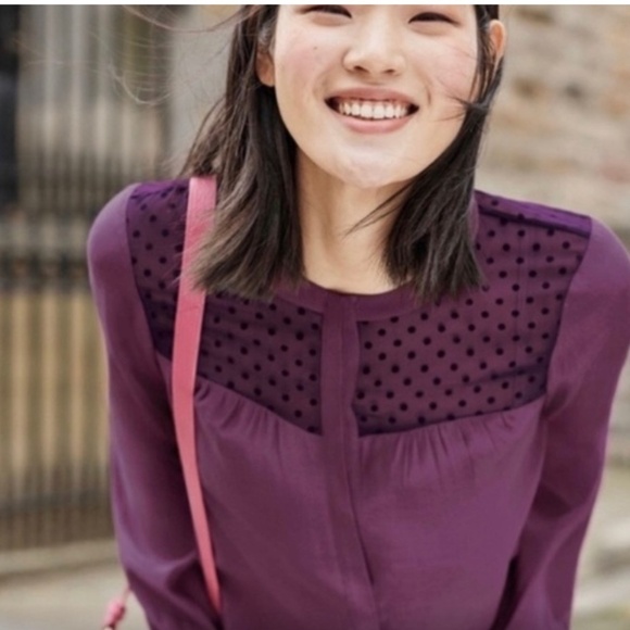 Boden Dotted Courtney Blouse Button Up Purple Size 6 - Picture 1 of 8